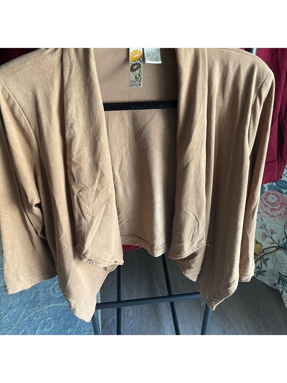 Mimi Chica Women's Brown Open-Front crop jacket